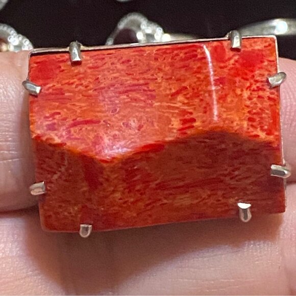Ring Size 7 Red Coral Sterling Silver 925 Women Stone - Picture 1 of 10